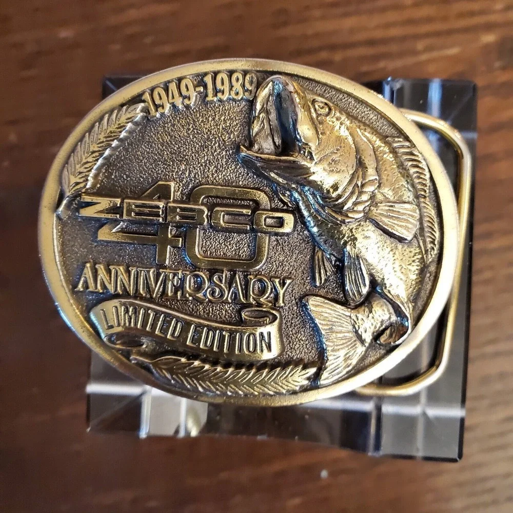 VTG Zebco 40th Anniversary Bass Fishing Belt Buckle 1949–1989 USA Limited Editio